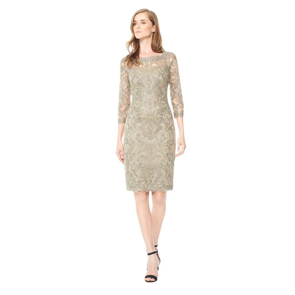 Tadashi Shoj Gold Corded Embroidery 3/4 Sleeve Dress